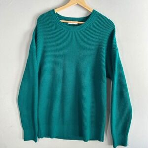 Babaton Merino Wool Knit Sweater Women Small Crew Neck Pullover Green Teal Tunic